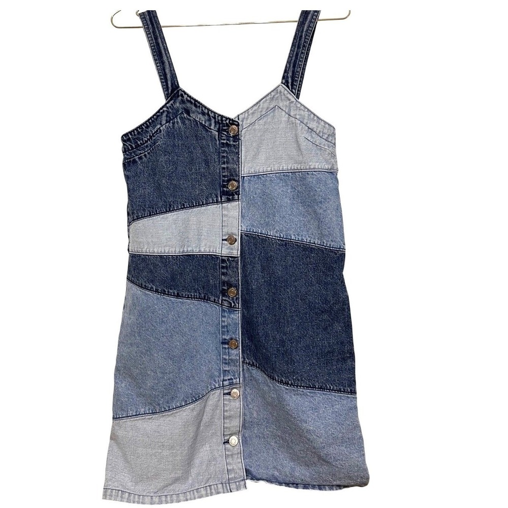GAP Patchwork Denim  Dress Blue Jean Button Womens‎ XS